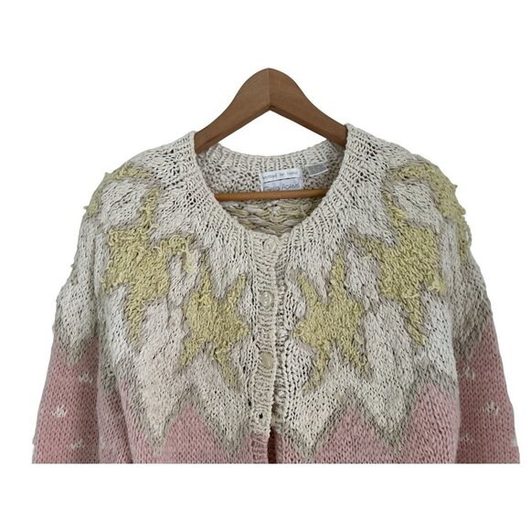 GREG ADAMS Knitted by Hand Fair Island Cardigan Pink Cream White Size Med - Picture 3 of 13